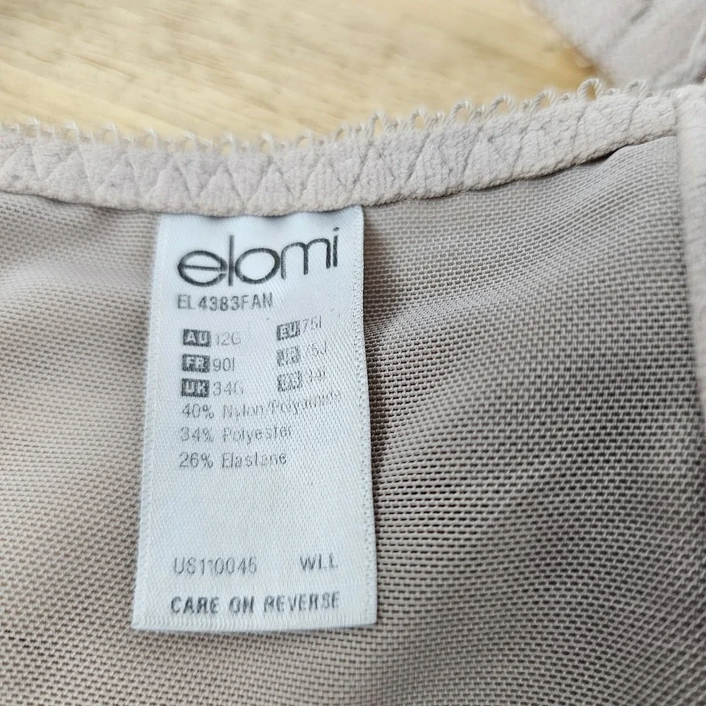 Elomi Bra Style 4383 Size 34I US Plus Full Figure Underwire Beige Lace‎ Charley